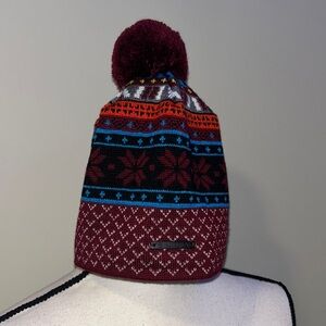 Bula maroon aztec hat with pom pom